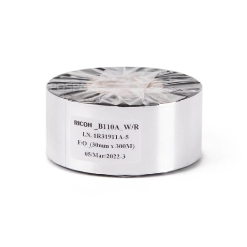 Picture of RICOH B110A SIZE 30MM X 300M F/O แกน 1 นิ้ว Wax Resin Ribbon หมึกริบบอน