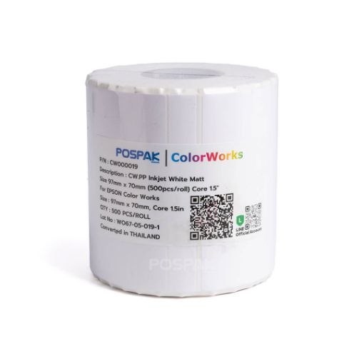 Picture of CW.PP Inkjet White Matte Size 97 x 70 mm 500 ดวง/ม้วน แกน 1.5 นิ้ว For EPSON Color Works (PN:CW000019)
